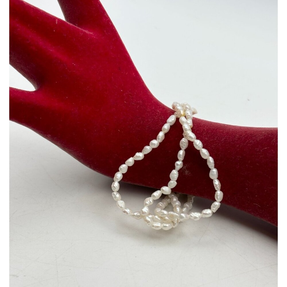 Freshwater Cultured Rice Pearl Triple Strand Vintage Bracelet 7"